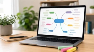 Imagen sobre mapas conceptuales online en un portátil para crear esquemas claros de estudio
