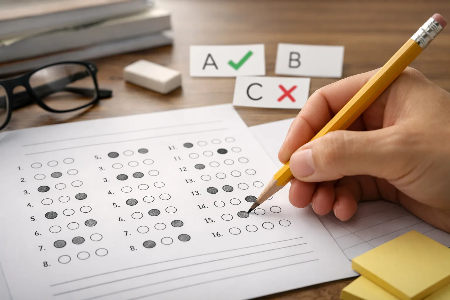 trucos para exámenes tipo test con hoja de respuestas y lápiz antes de marcar la opción correcta