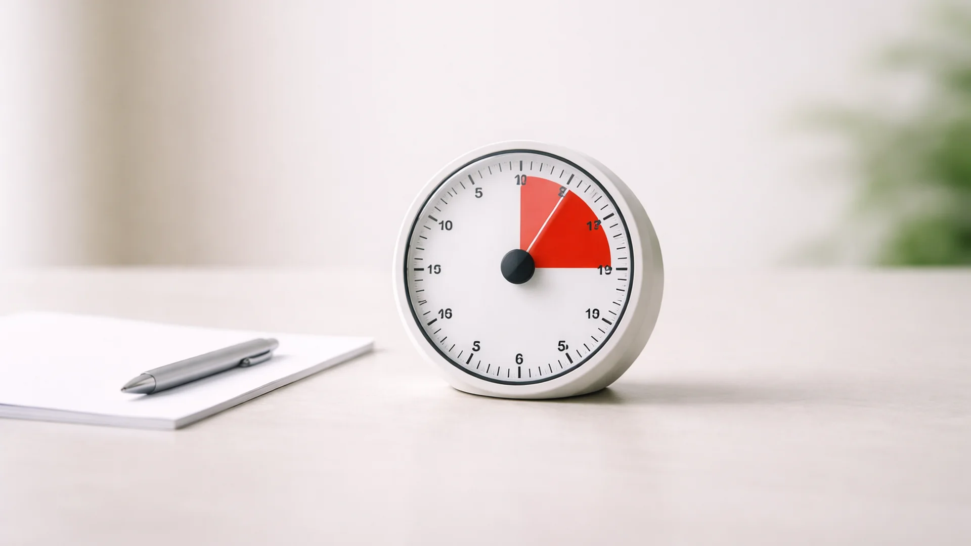 Temporizador de estudio sobre mesa minimalista que representa mejorar la concentración y aplicar técnicas de memorización durante el estudio.