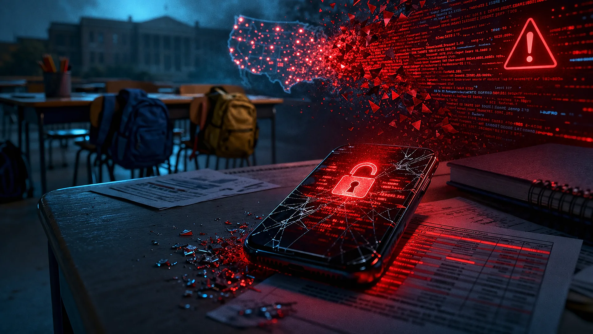 Filtración de datos de estudiantes en escuela con móvil y alerta de ciberseguridad