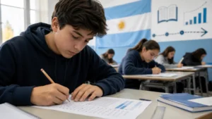 cambios pruebas Aprender en Argentina con estudiantes realizando evaluación escolar nacional