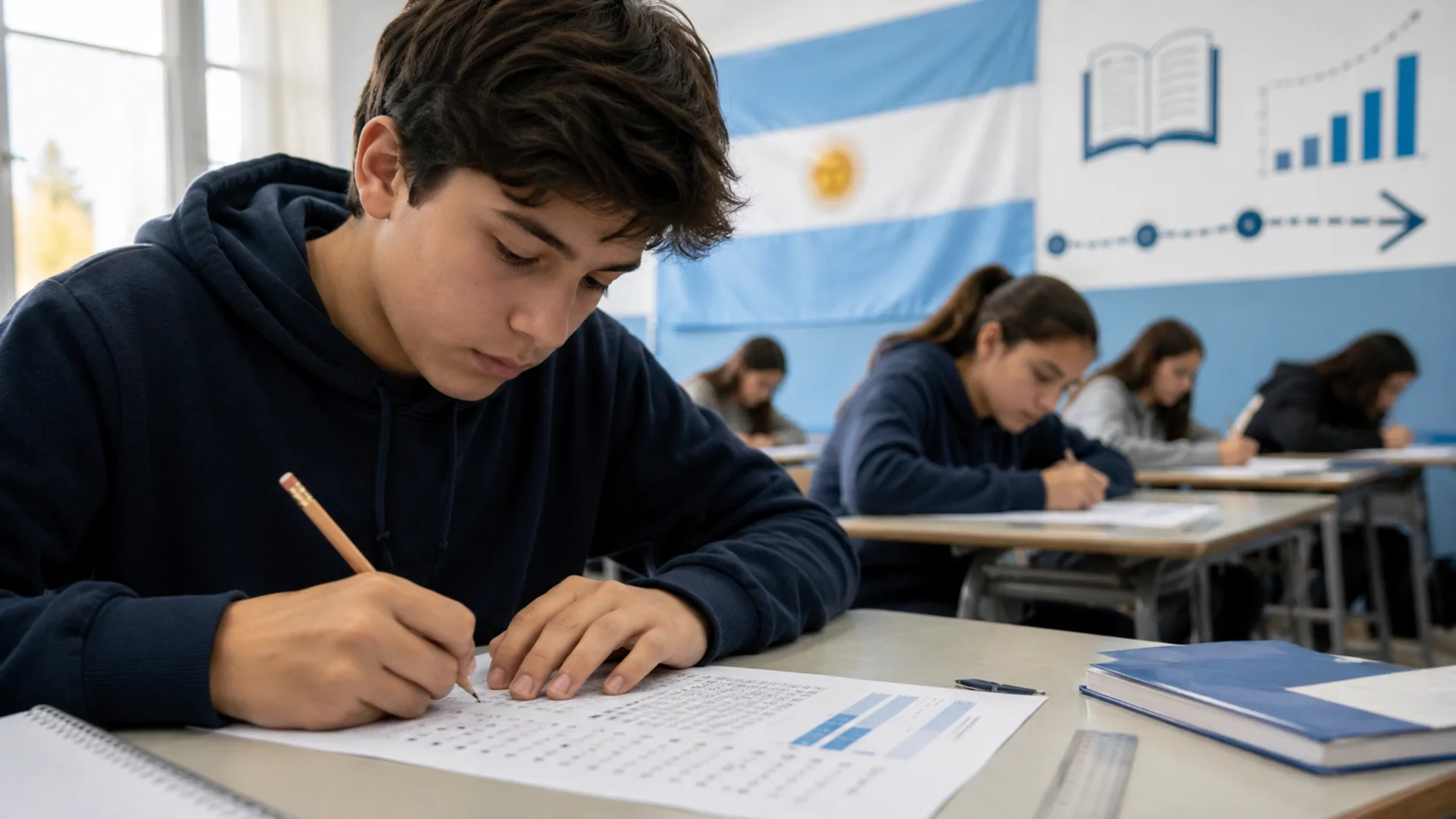 cambios pruebas Aprender en Argentina con estudiantes realizando evaluación escolar nacional