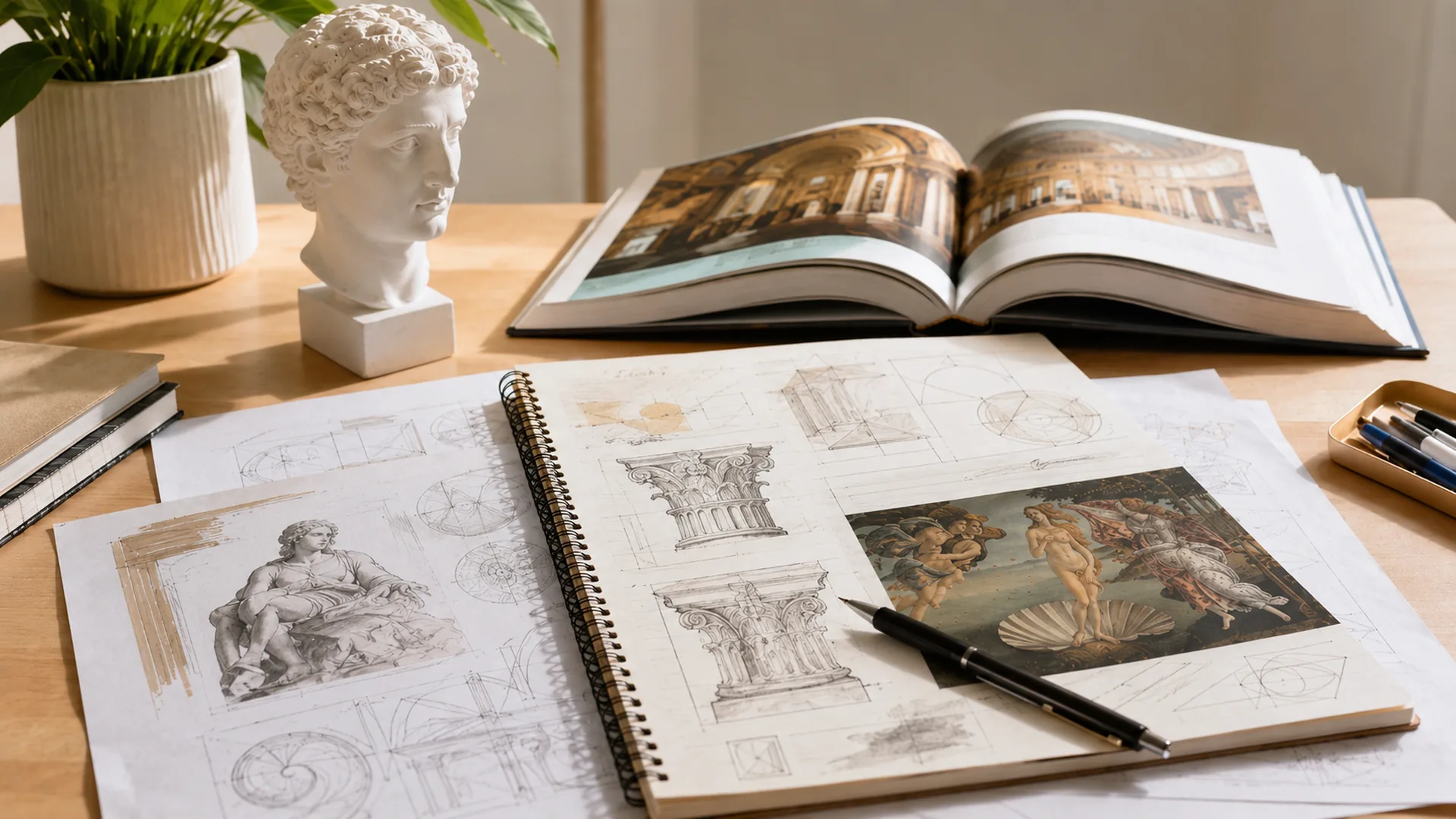 Imagen de estudio con apuntes y materiales de exámenes historia del arte PAU para preparar la prueba de acceso a la universidad.