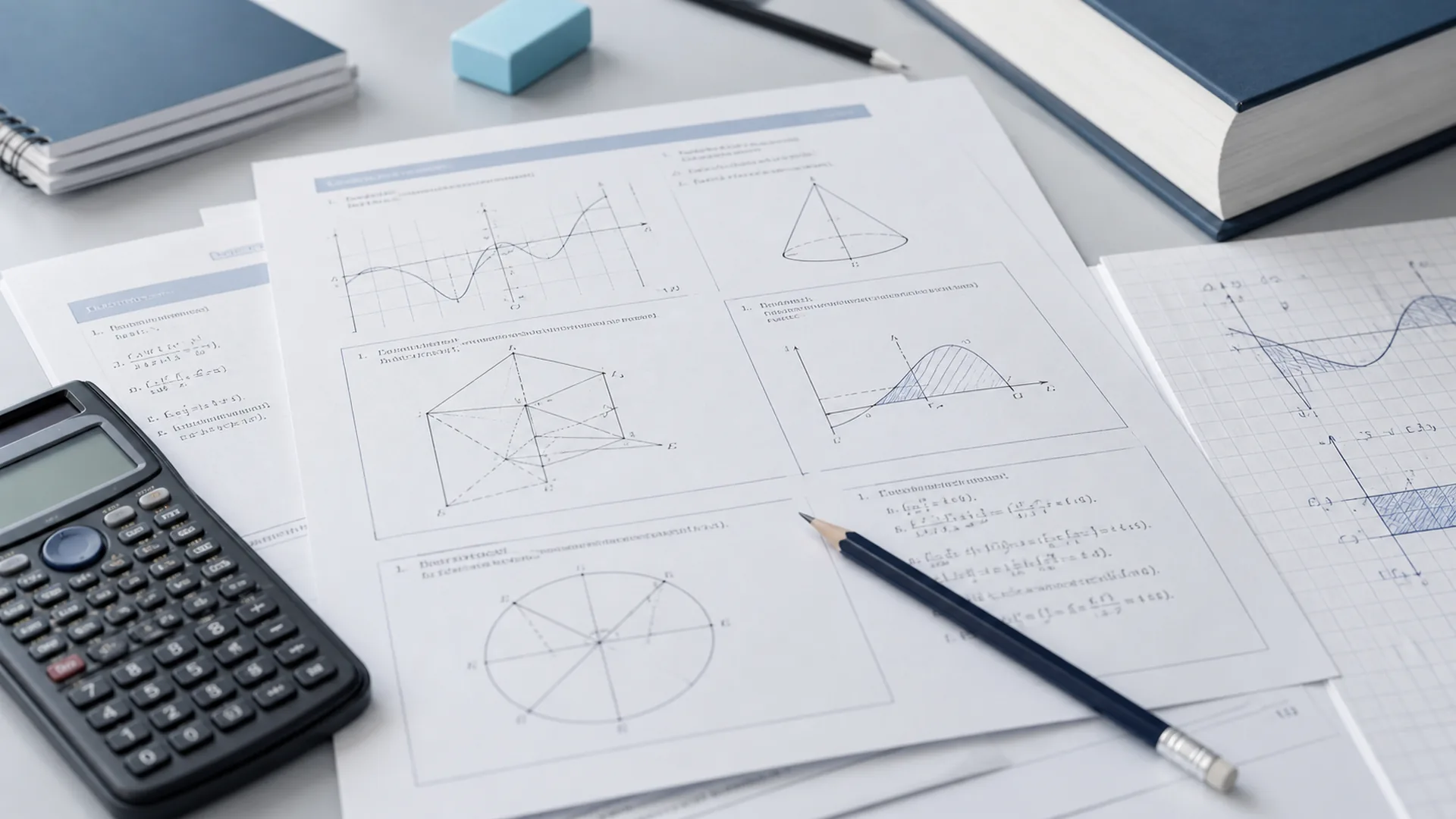 Imagen destacada sobre exámenes matemáticas II PAU con ejercicios resueltos, gráficos, calculadora científica y materiales de estudio